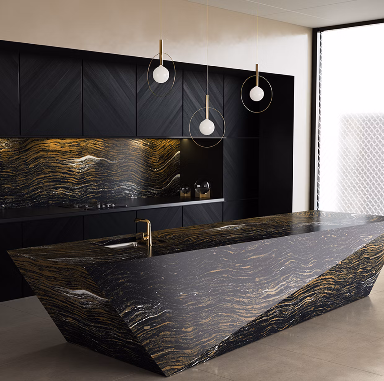 Modern kitchen countertop design with elegant stone surface